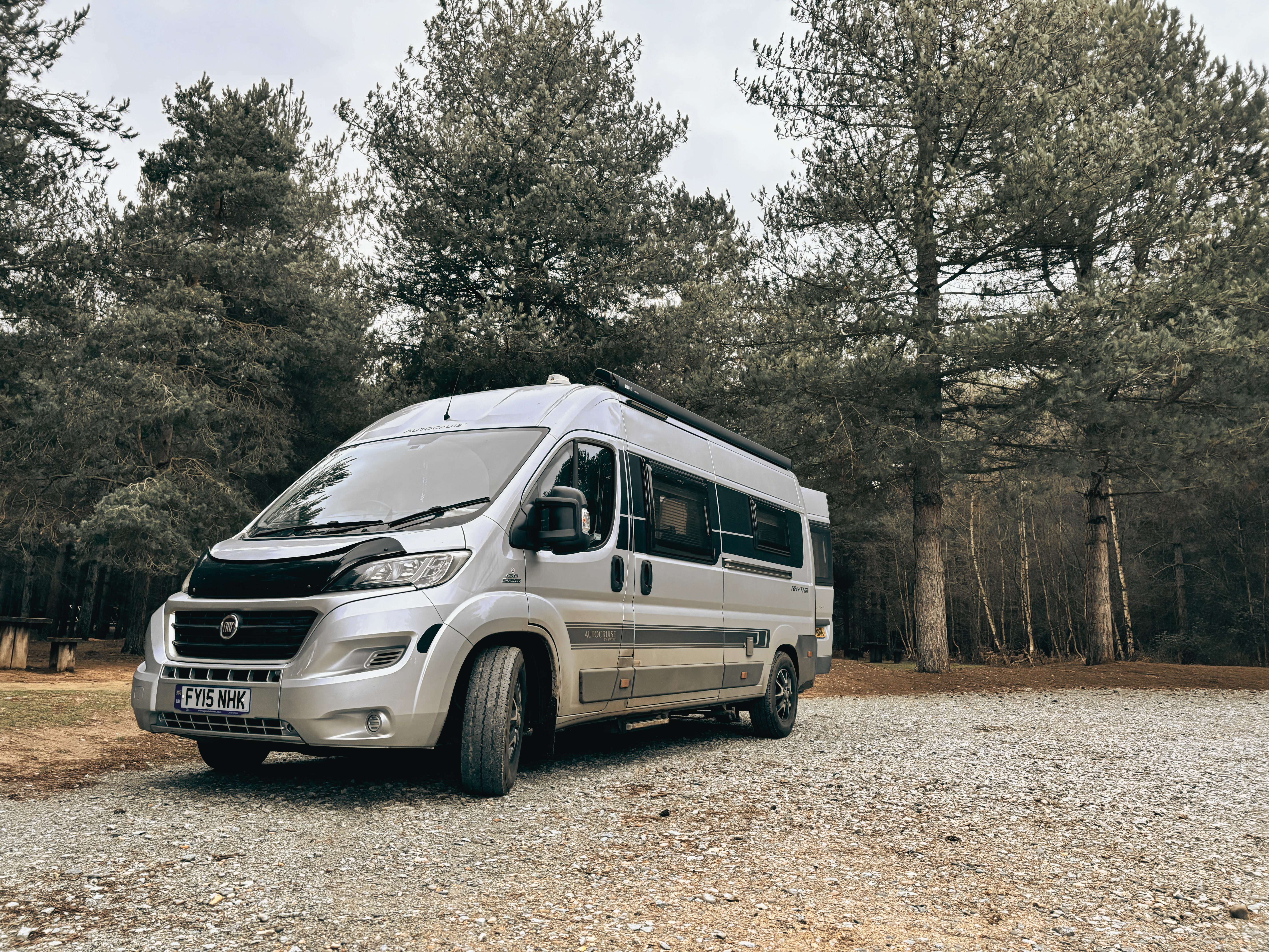Gio the campervan in a quiet forest setting