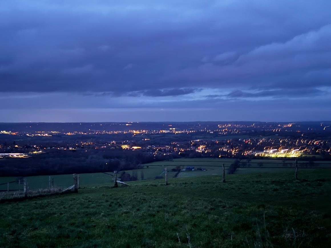 South Downs at night near Jack and Jill Windmills