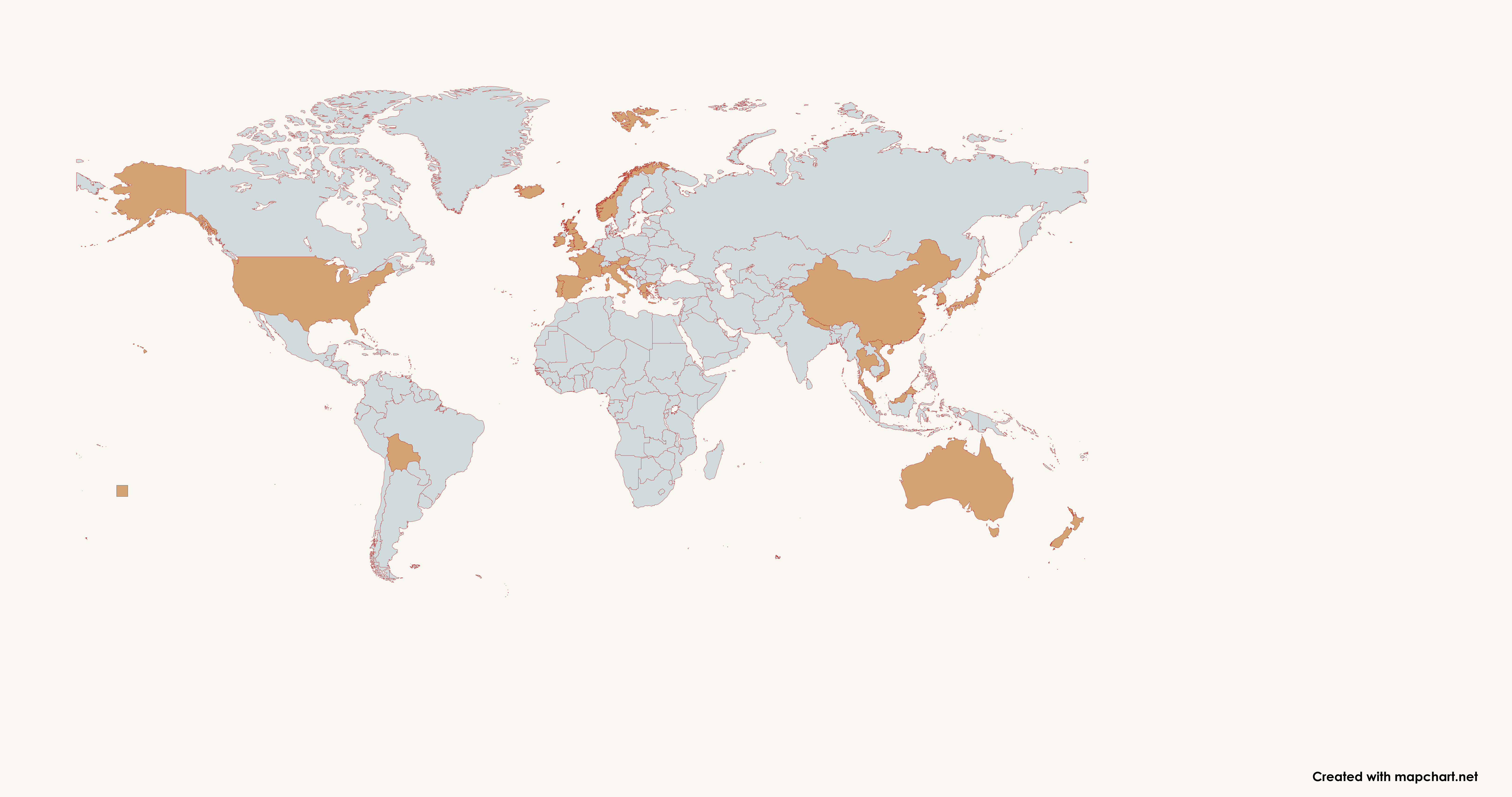 Map showing countries Angela and Alan have visited